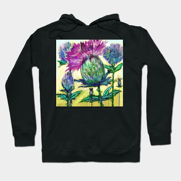 Scottish Thistle Flower In The Sunny Wheat Field Hoodie by Hyssopartz